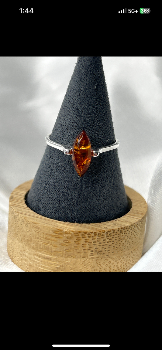 .925 Sterling Silver Amber Ring