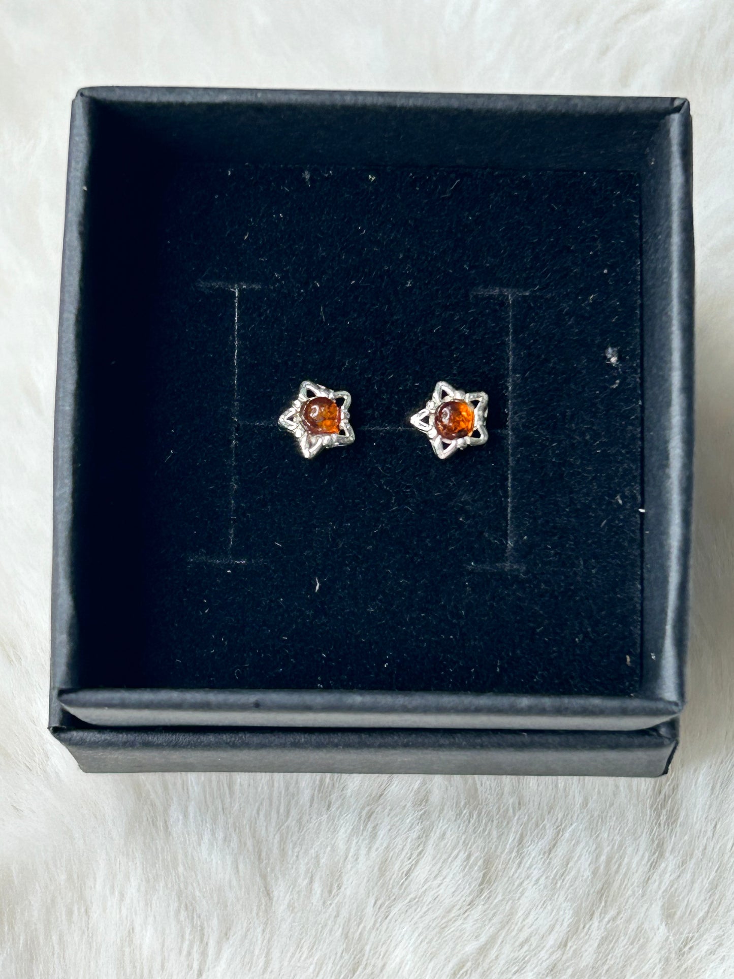 925 Sterling Silver Amber Star Studs