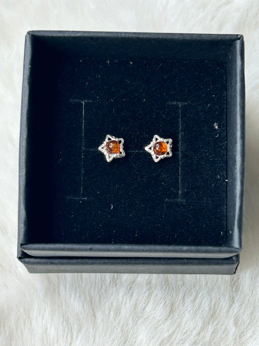 925 Sterling Silver Amber Star Studs