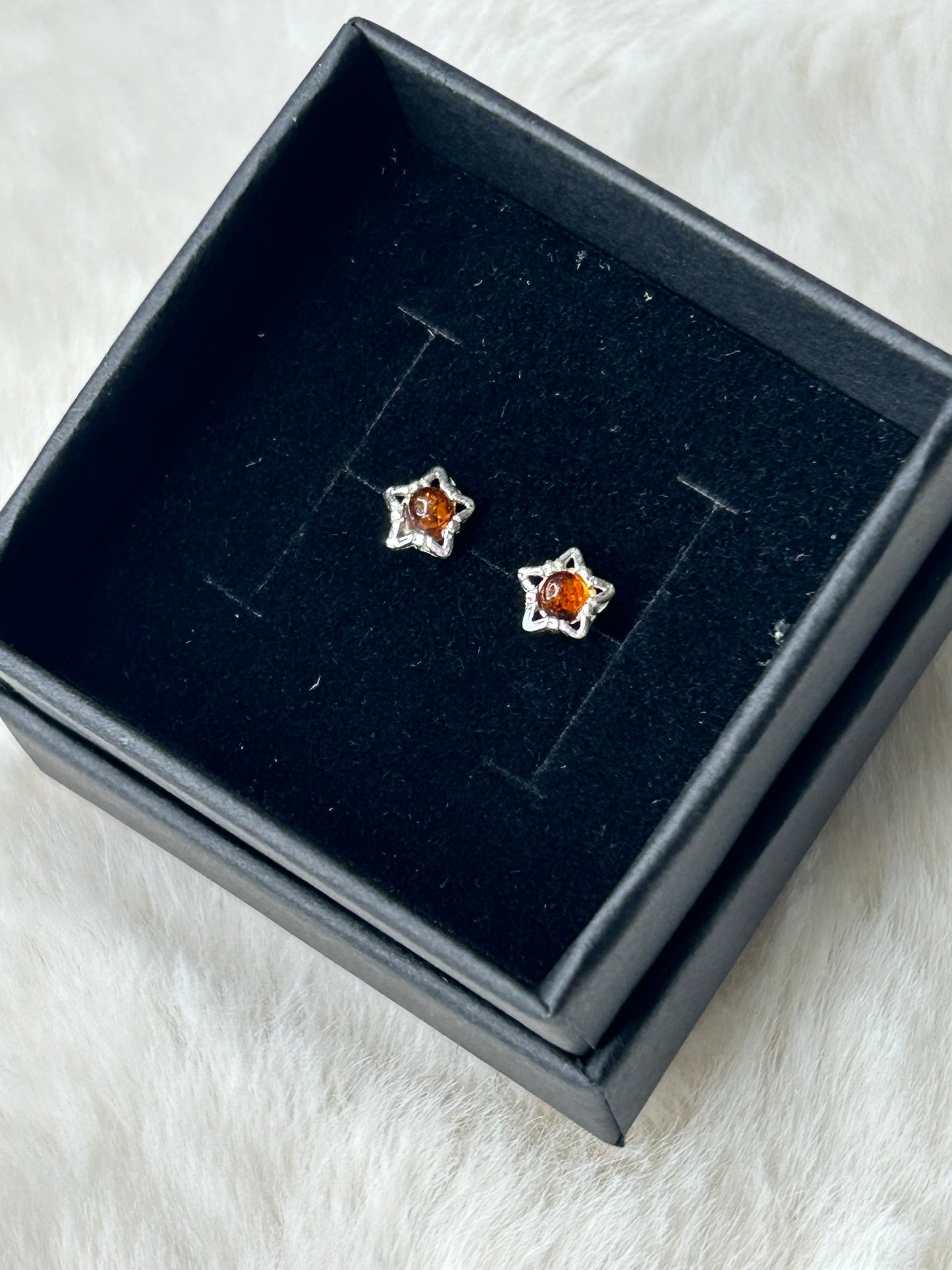 925 Sterling Silver Amber Star Studs